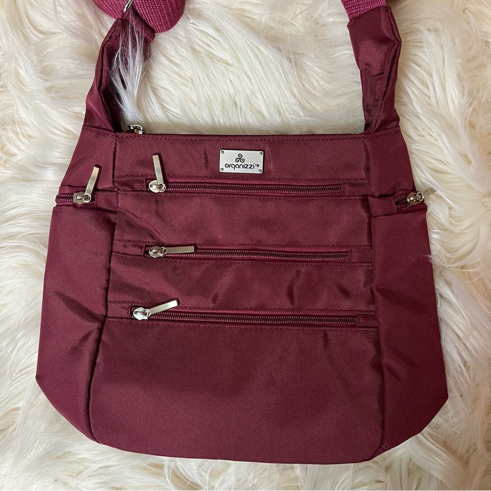 Organizzi Womens Burgundy Adjustable Crossbody Shoulder Handbag Purse NWOT